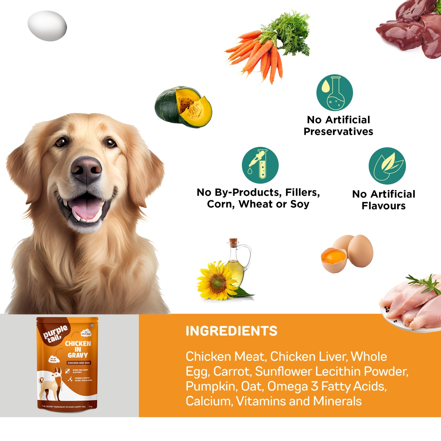 CHICKEN IN CHUNKS WITH GRAVY FOR ADULT DOGS TOTAL 350Grm (5Pcs * 70Grm Each)